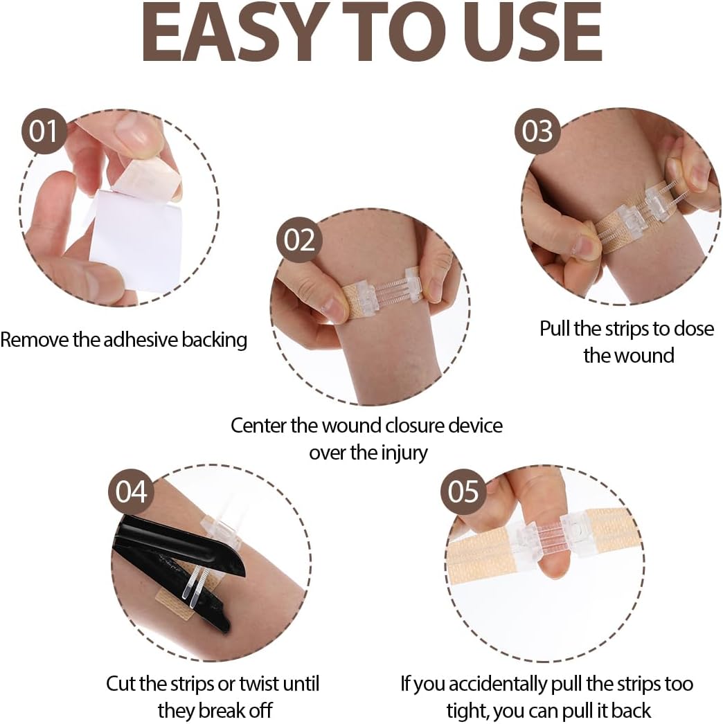 Wound Closure Strips 5Pcs Emergency Laceration Closures Butterfly Stitches Sutures Bandaids Zip Stitch Without Stitches for Hiking Camping Survival Outdoor