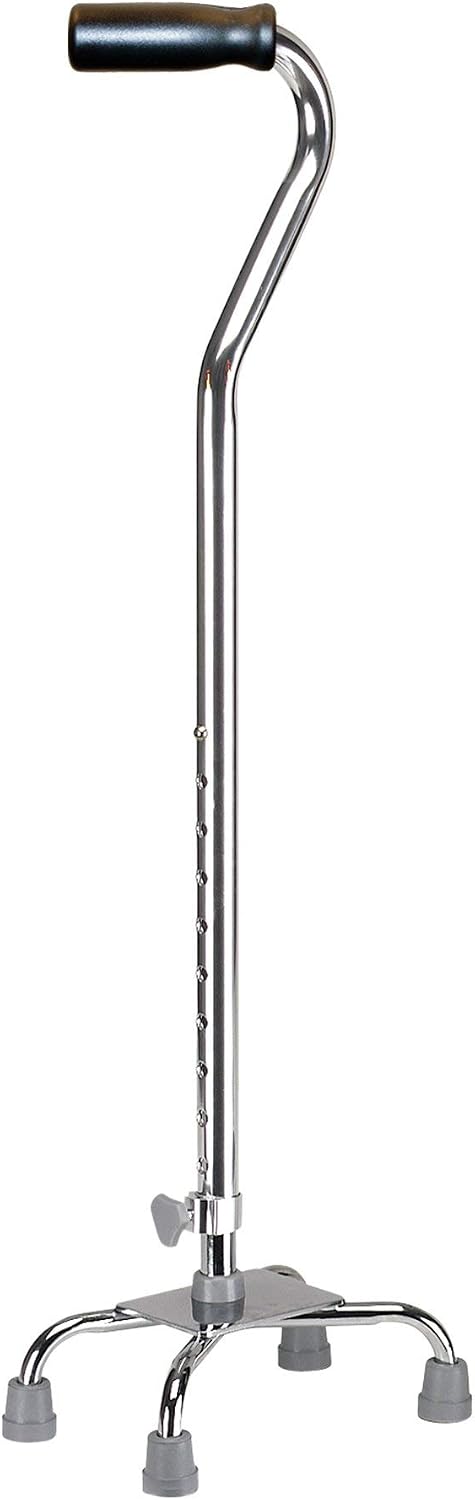 Drive Medical Quad Cane, Small Base, Chrome Finish | Small Base Design Offers Added Stability and Balance Support with Durable Chrome Finish for Daily Use