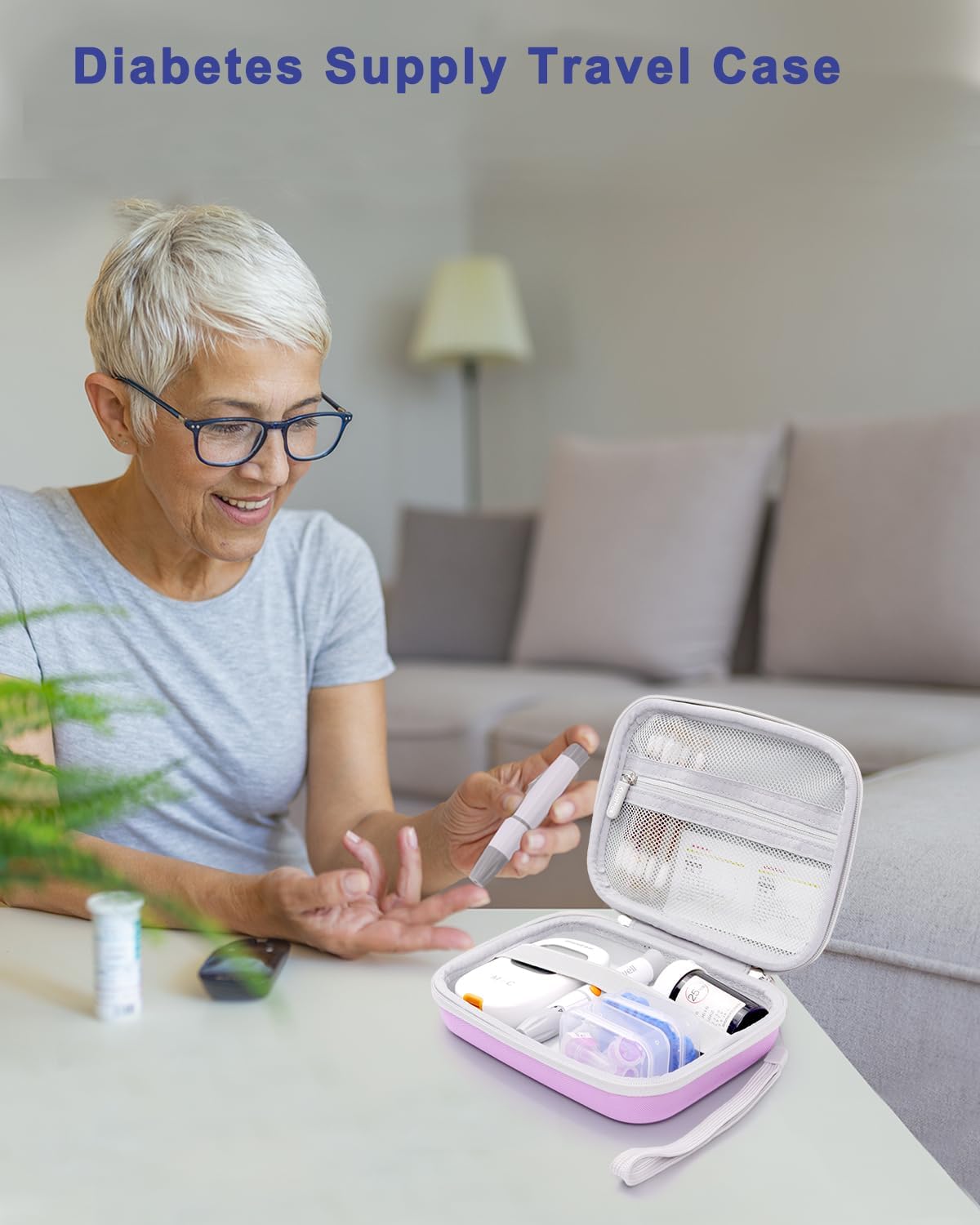 Diabetic Supplies Travel Case for Glucose Meter Diabetes Testing Kit-Violet | Portable Diabetes Testing Kit Storage Organizer Bag for Diabetes Blood Sugar Test Strips, Lancets, Lancing Device