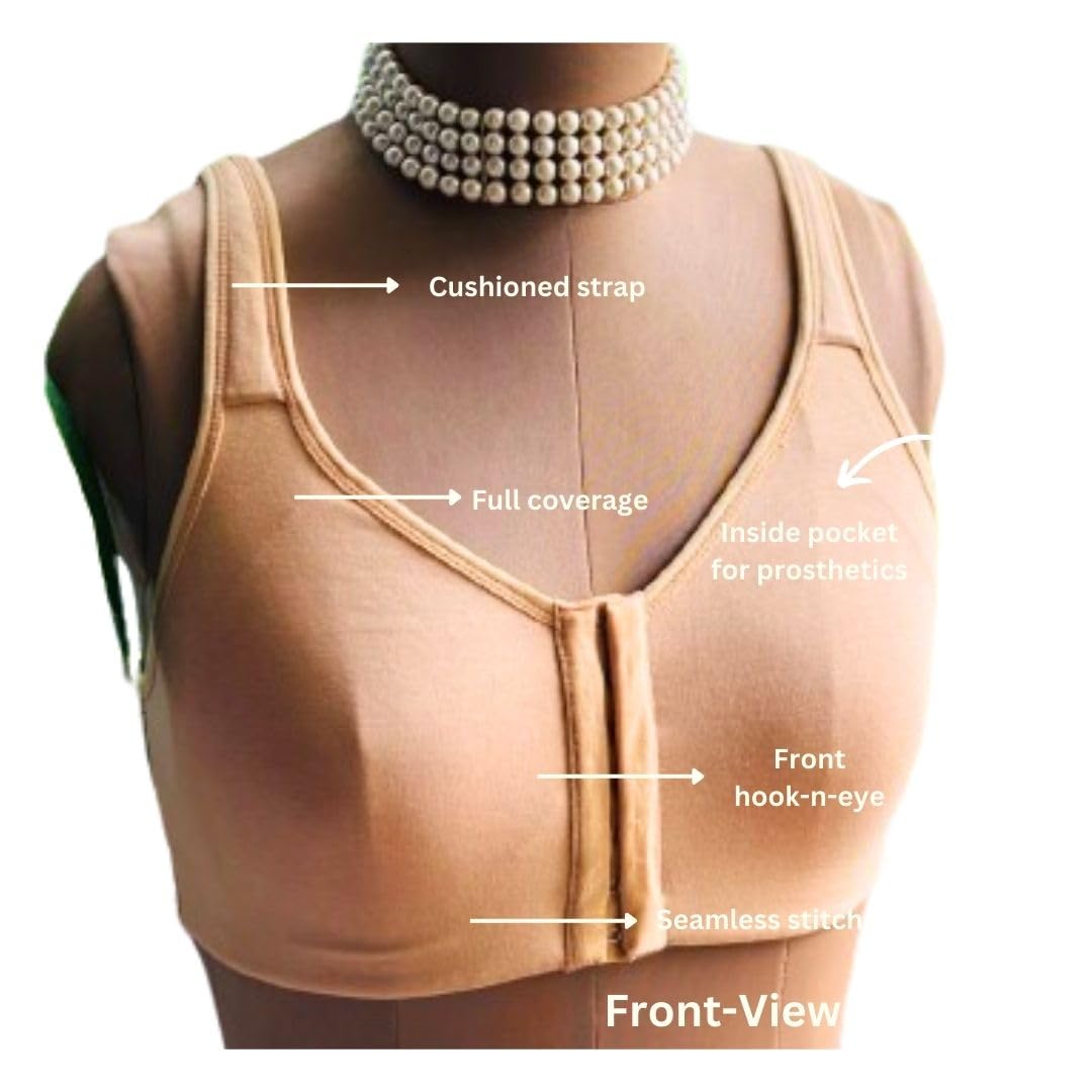Sugar Shell | Firefly Mastectomy Bra (Front Open, Full Coverage, Moulded Cup, Non-Wired, Non-Padded, Without Prosthetics) | for Post Surgery, Cancer Bra | Pack of 1