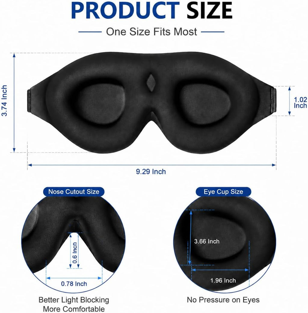 ALASKA BEAR Sleep Mask Memory Foam Contoured Eye Cups for Women and Men, Soft 3D Blackout Eye Mask for Sleeping No Pressure on Eyelids and Eyelashes Protection, Earplugs Set, Black