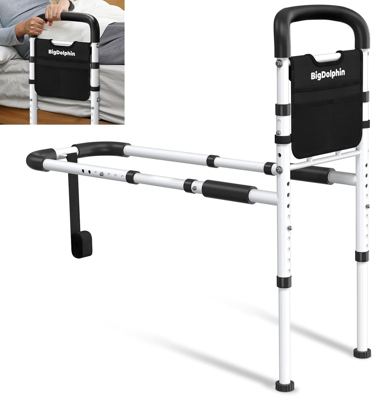 Bed Rails for Elderly Adults Safety, 350 LB Capacity, Model GS07 | ASTM Approved, Adjustable Bed Cane with Non-Slip Grip & Storage Bag, Tool-Free Bed Assist Rails for Seniors & Post Surgery