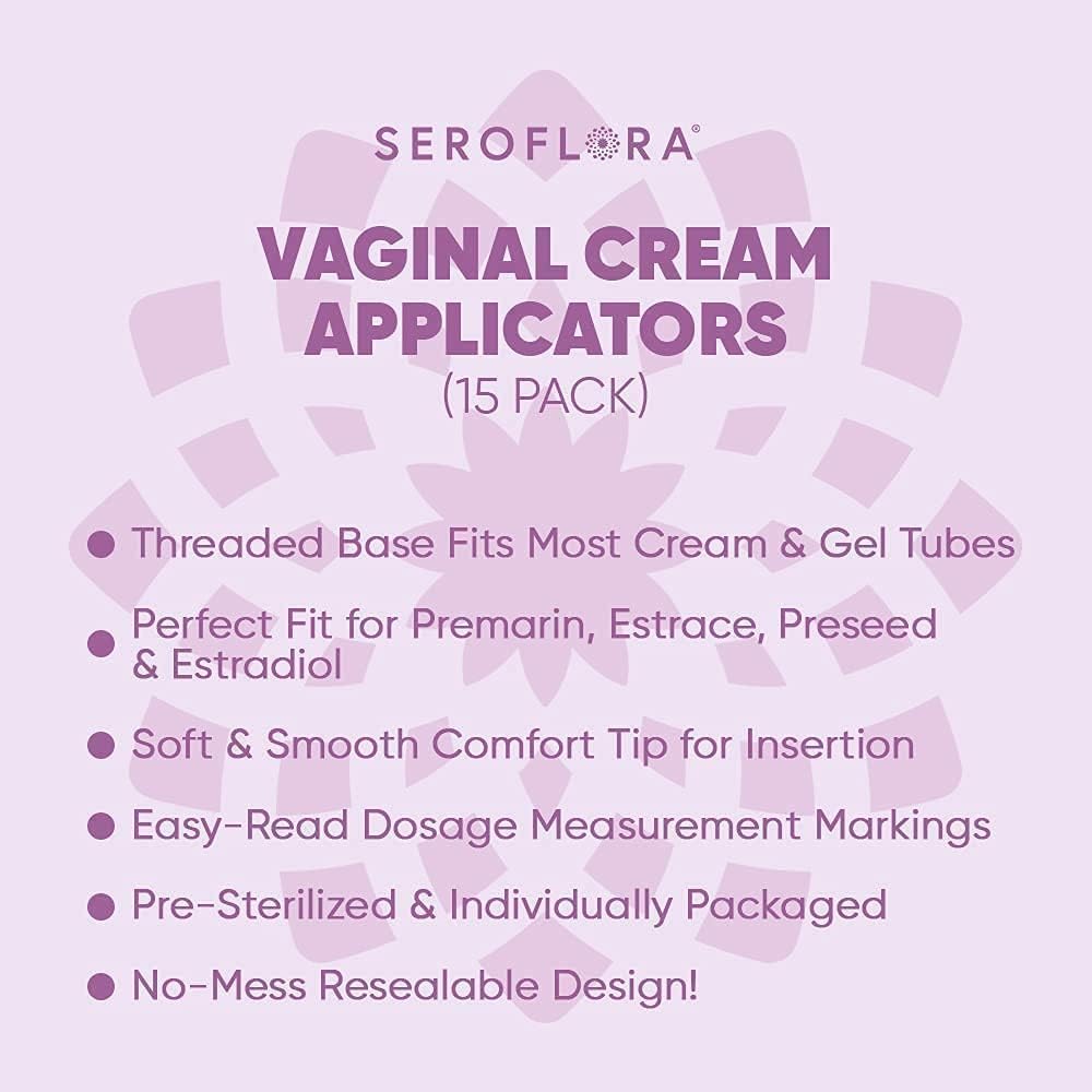 Seroflora Disposable Vaginal Cream Applicators - Fits Premarin, Estrace, Preseed and Most OTC Gels, Lubricants, and Creams - Threaded End, Comfort Tip, and Dosage Markings (15 pack)