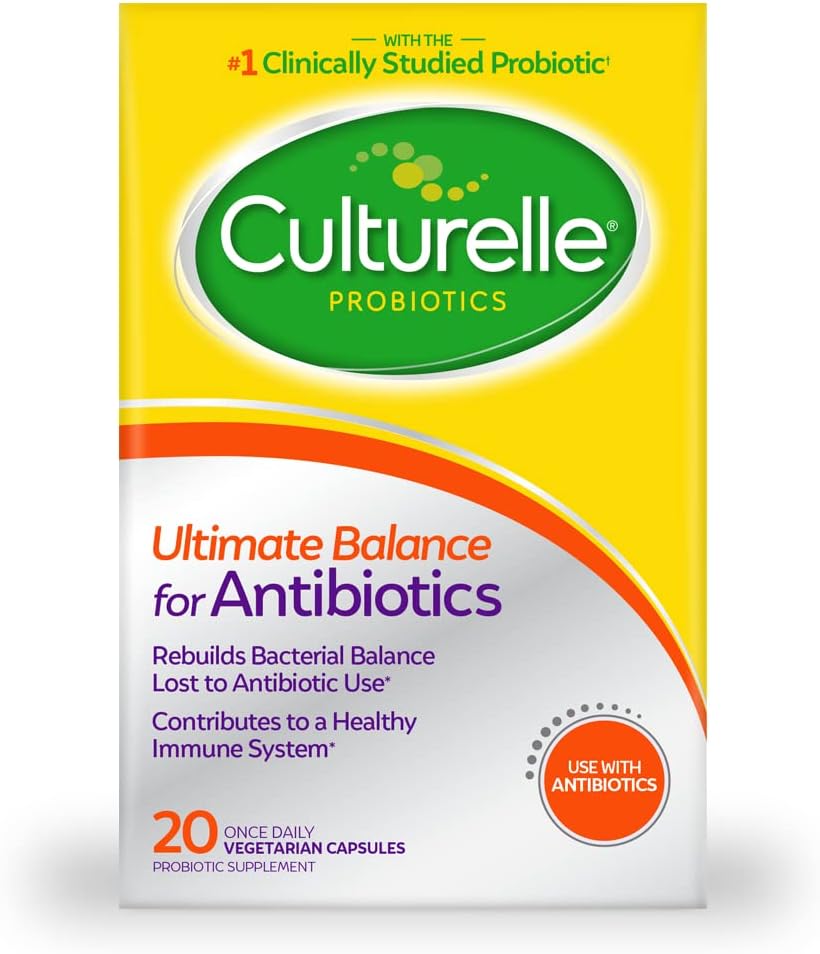 Culturelle Probiotics Ultimate Balance Probiotic for Use with Antibiotics - 20 Count – Probiotic Capsules Help Restore Good Bacteria Lost During Antibiotic Use & Contribute to A Healthy Immune System
