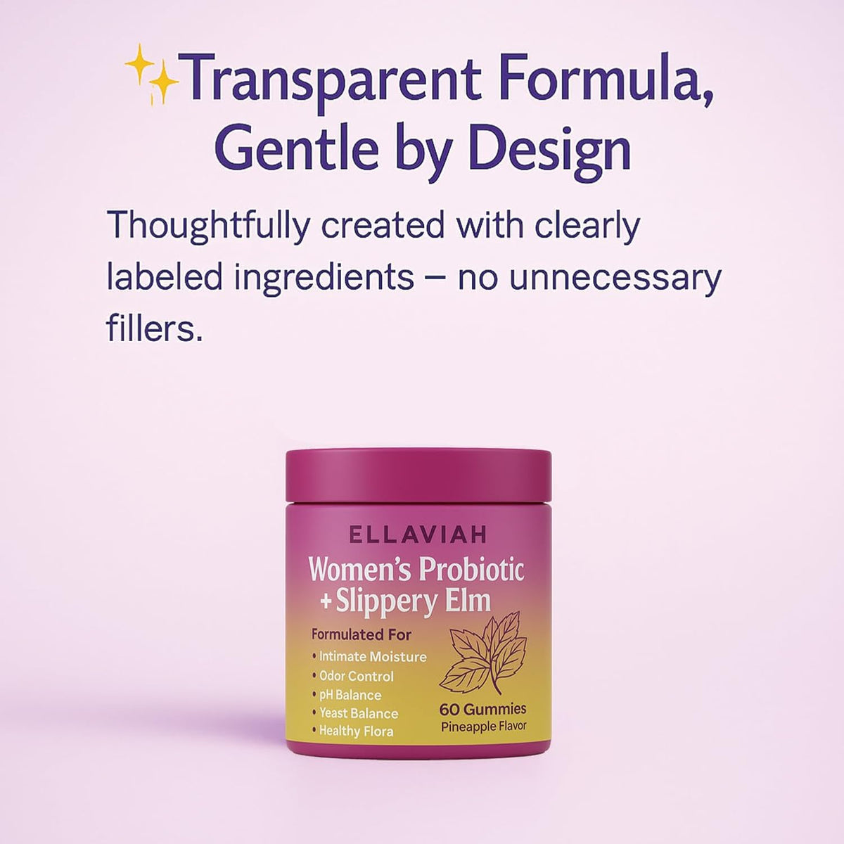 Women’s Probiotic + Slippery Elm Gummies – Pineapple Flavor | Supports Intimate Balance, pH & Healthy Flora | 60 Gummies