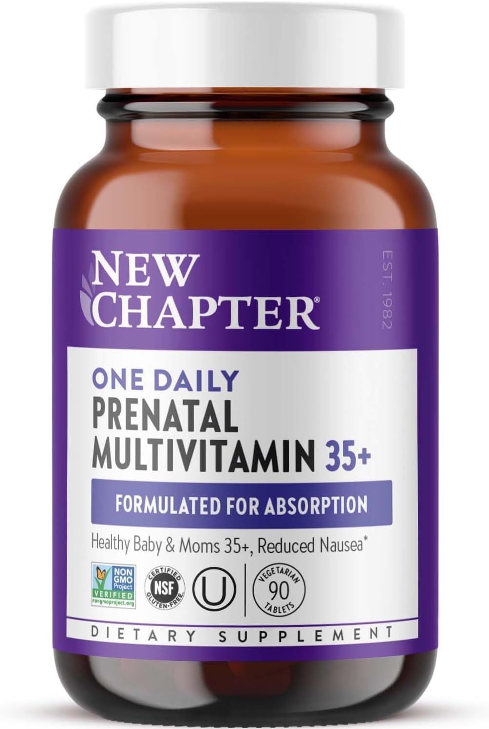 New Chapter One Daily Prenatal Multivitamin 35+, 90 Count | Enhanced Formula with Methylfolate and Choline for Healthy Mom and Baby, Gluten Free and Non-GMO, Made for Ages 35+