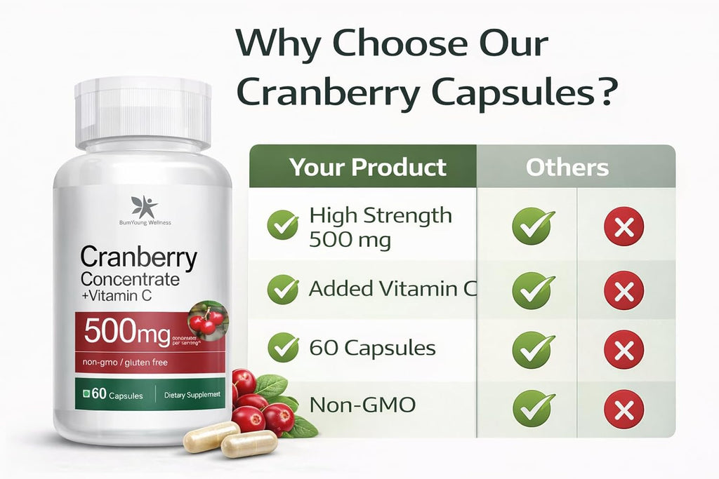Cranberry Concentrate Extract 500mg with Vitamin C Useful for Bladder Infections & UTI, Urinary Tract Health Support 60 Capsules