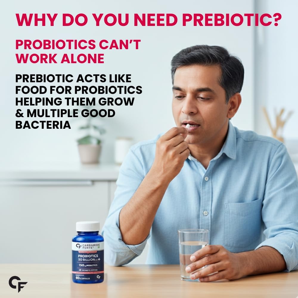Carbamide Forte Probiotics Supplement 50 Billion CFU Gut Health Supplements with Probiotic | Gut Cleanse with Prebiotics and Probiotics – 60 Capsules
