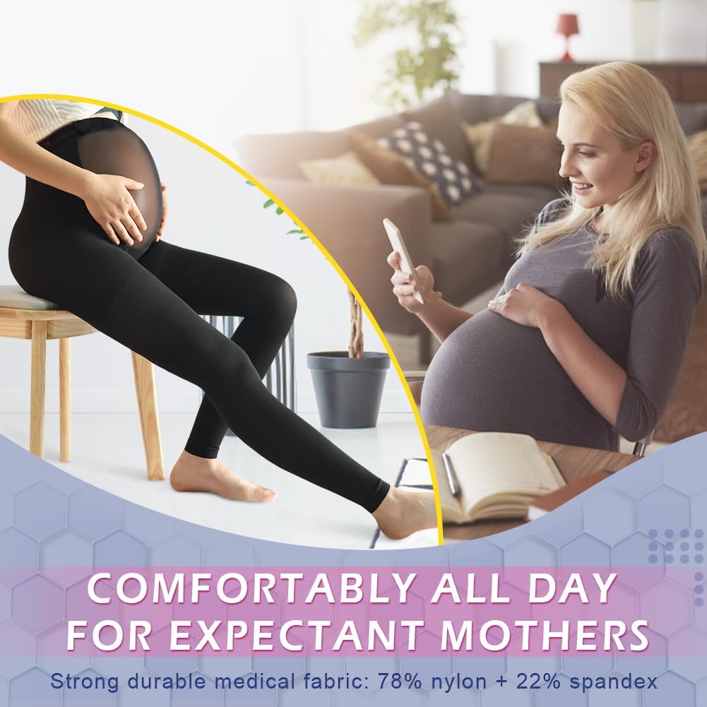 beister Maternity Medical Compression Tights, 20-30mmHg Graduated Support Pregnancy Legging with Button Elastic Band & Abdominal Protection, Footless High Waist Compression Pantyhose for Varicosity
