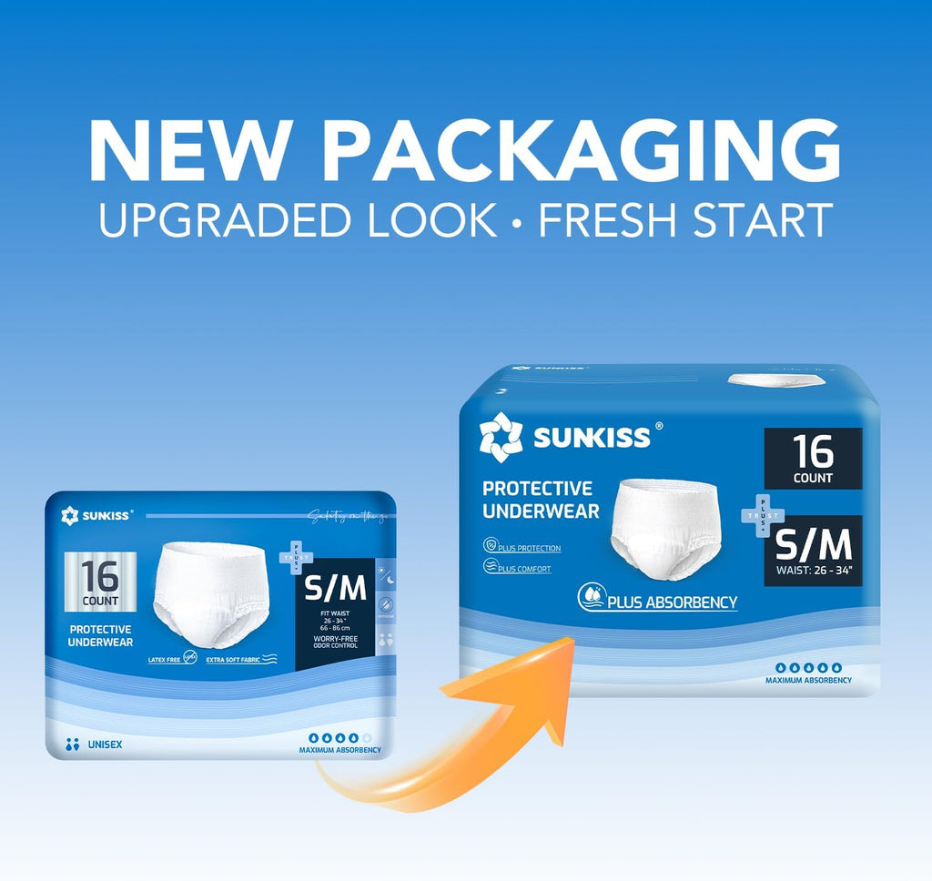 SUNKISS TrustPlus Unisex Incontinence Disposable Underwear, Heavy Absorbency, Barrier Leak Protection, Odor Control, 16 Count, Small/Medium