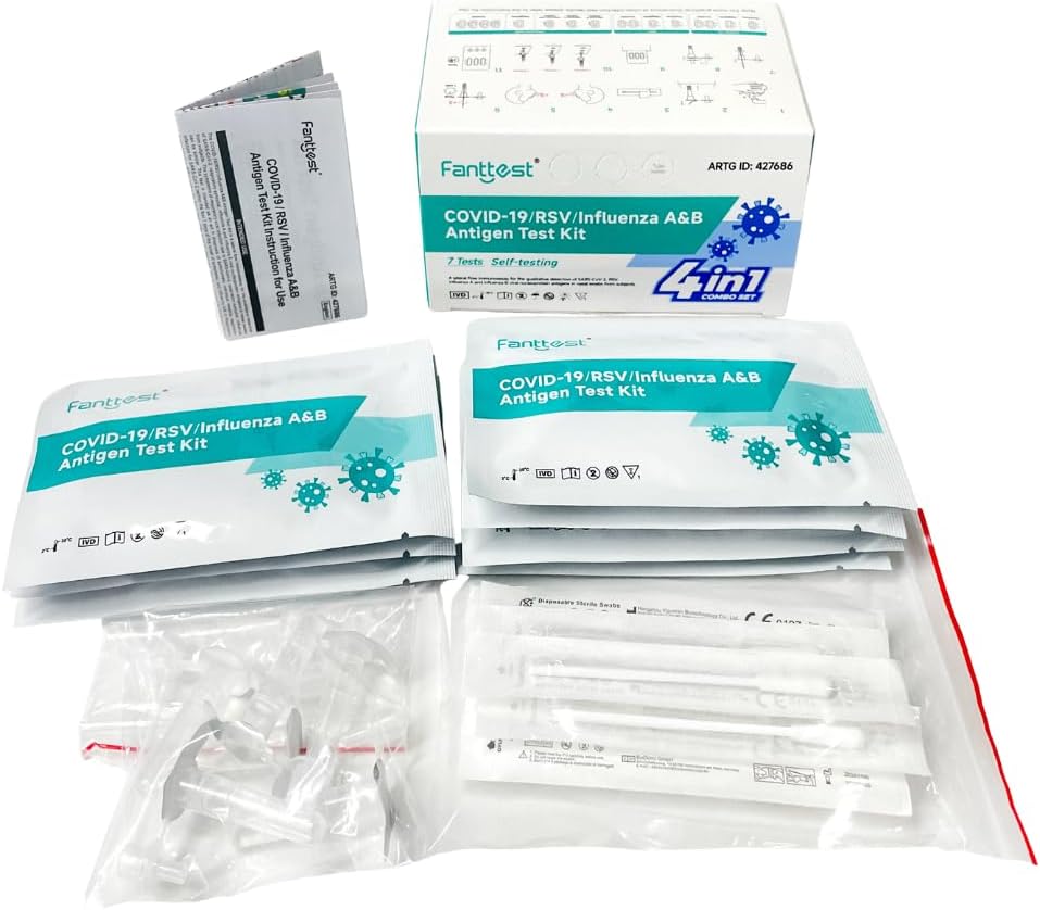 Fanttest 4 in 1 COVID-19 /RSV/Influenza A&B Antigen Test Kit for self-testing (7 Pack)