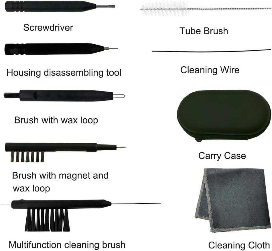 8 Pieces Hearing aid Amplifier Cleaning Tools, Earbuds/Headphones Cleaner Brush Kits with case | Hearing Amplifier cleaner brush for hearing aids, earbuds and headphones; 8-in-1 hearing aid cleaning kit;