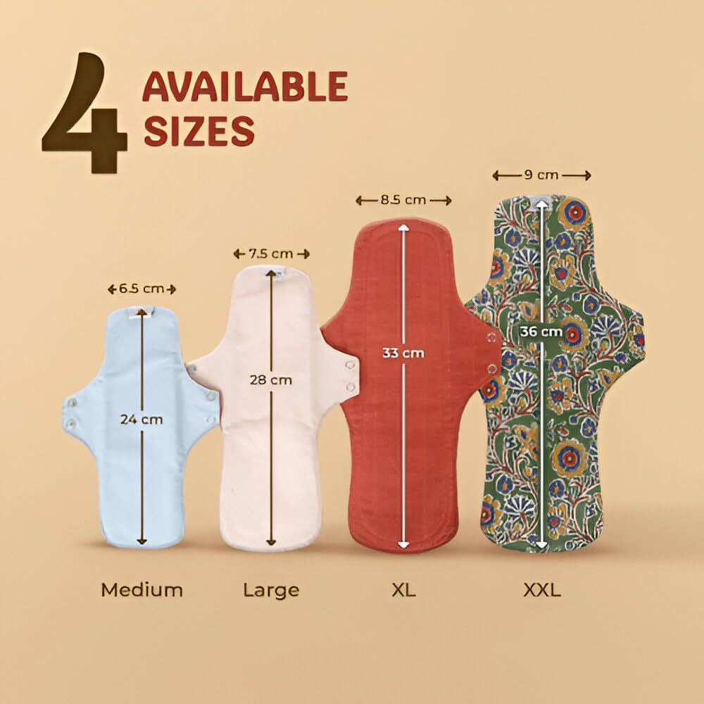 Avni Lush Reusable Cloth, Sanitary Pads for Women | 2 Pads | Superabsorbent Heavy Flow Sanitary Pads | Organic Cotton Sanitary Pad | Antimicrobial Laboratory Tested, Prevents Infections, Chemical-Free (2 pads (XL) Solid)