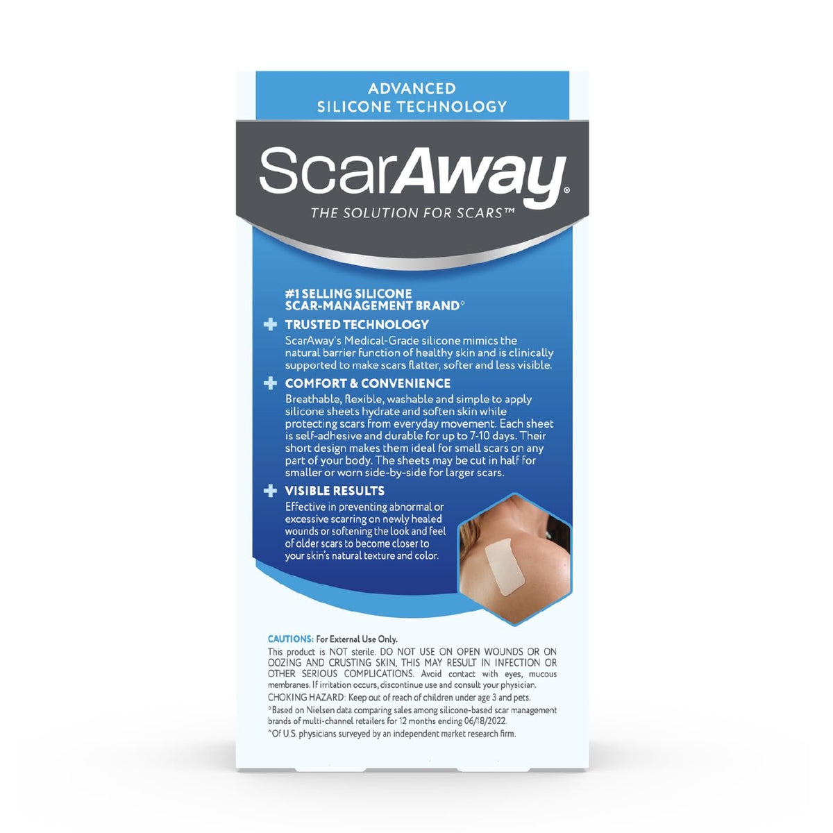 ScarAway Scar Fabric Sheets, Medical Grade Silicone, 1.5x3in, 8 Ct