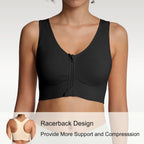 Lemef Zip Front Sports Bras, Post Surgery Compression Wirefree Racerback Bras for Women