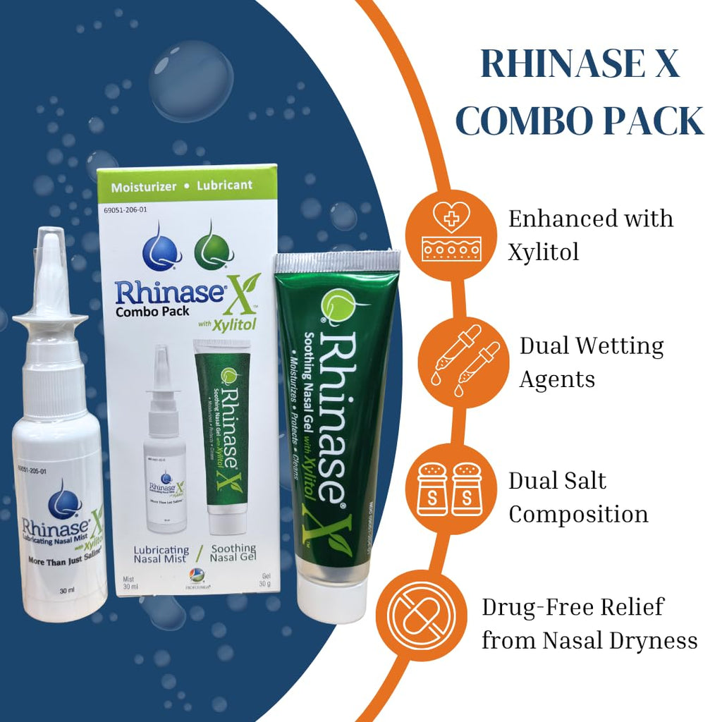 Rhinase X Combo Pack - Nasal Gel (30g) & Spray (30ml) for Complete Nasal Relief from: Dryness, Congestion, Post Nasal Drip, and Allergies. Retain Moisture for Dry Nose Relief