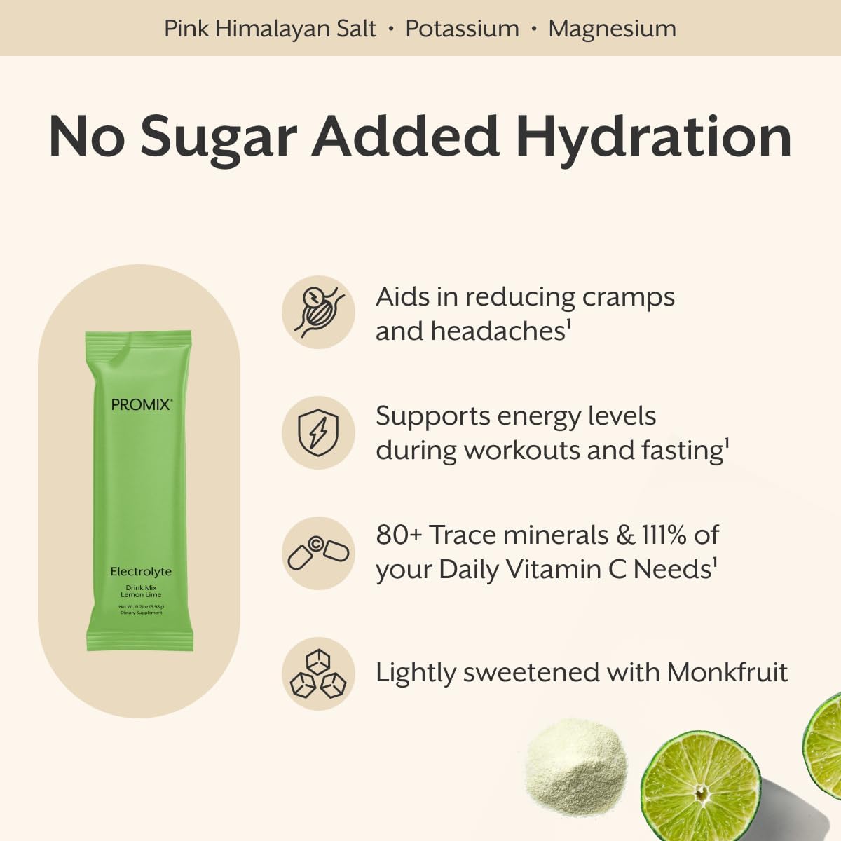 ProMix Nutrition Hydration Powder Packets, Lemon Lime - 30 Count | Electrolyte Hydration Powder for Fast Rehydration, Energy, Muscle Cramp Relief & Daily Hydration Wellness Support