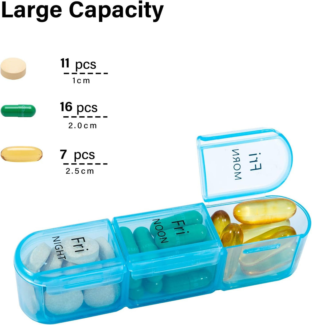 Daviky Pill Organizer 3 Times a Day, Pill Box 7 Day, Weekly Travel Case