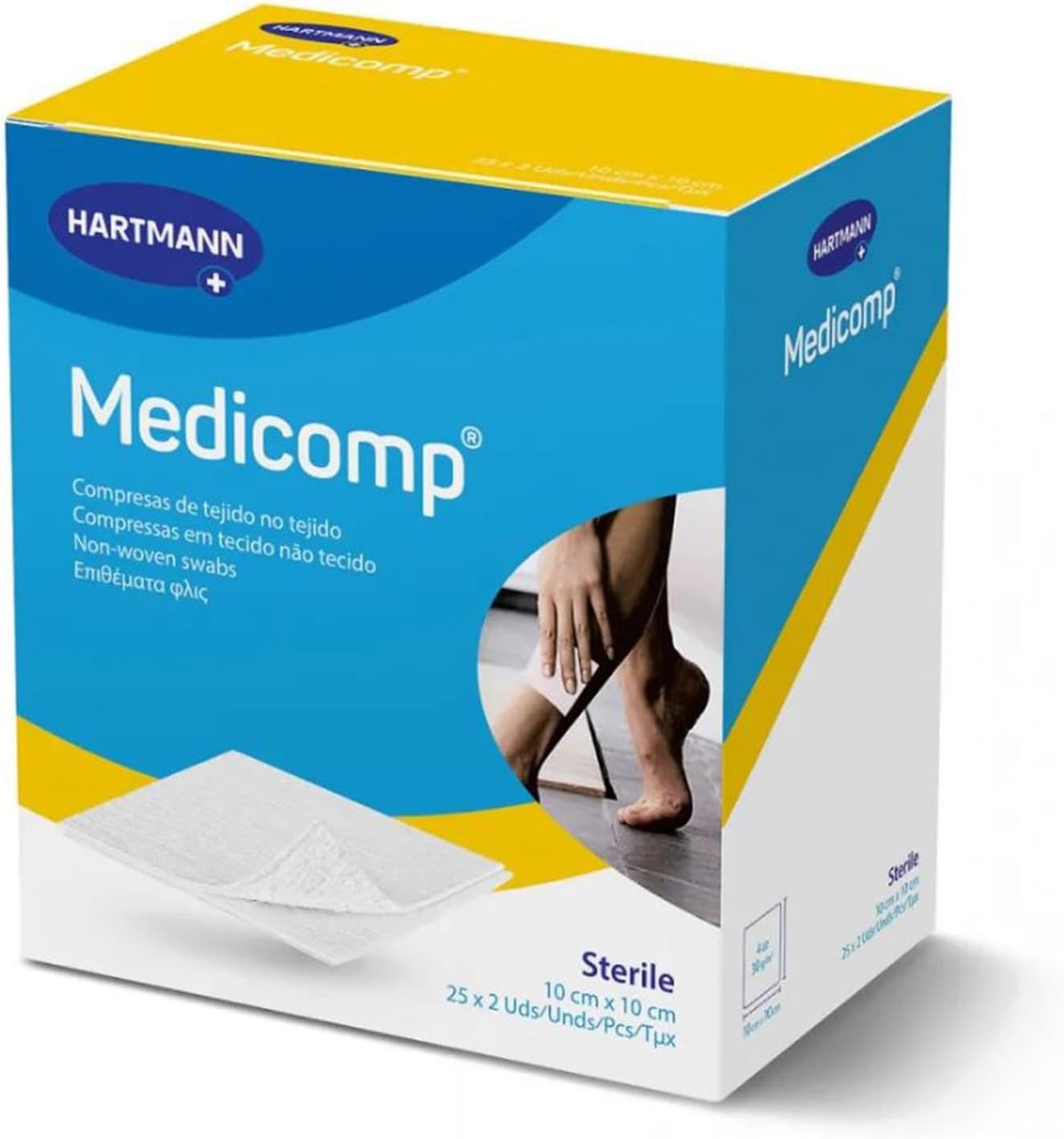 MEDICOMP: Non-woven Fabric Pads, Extra Soft and Absorbent with Gauze Structure for General Treatment of Wounds or Outpatient Procedures; 10x10cm 25x2 units