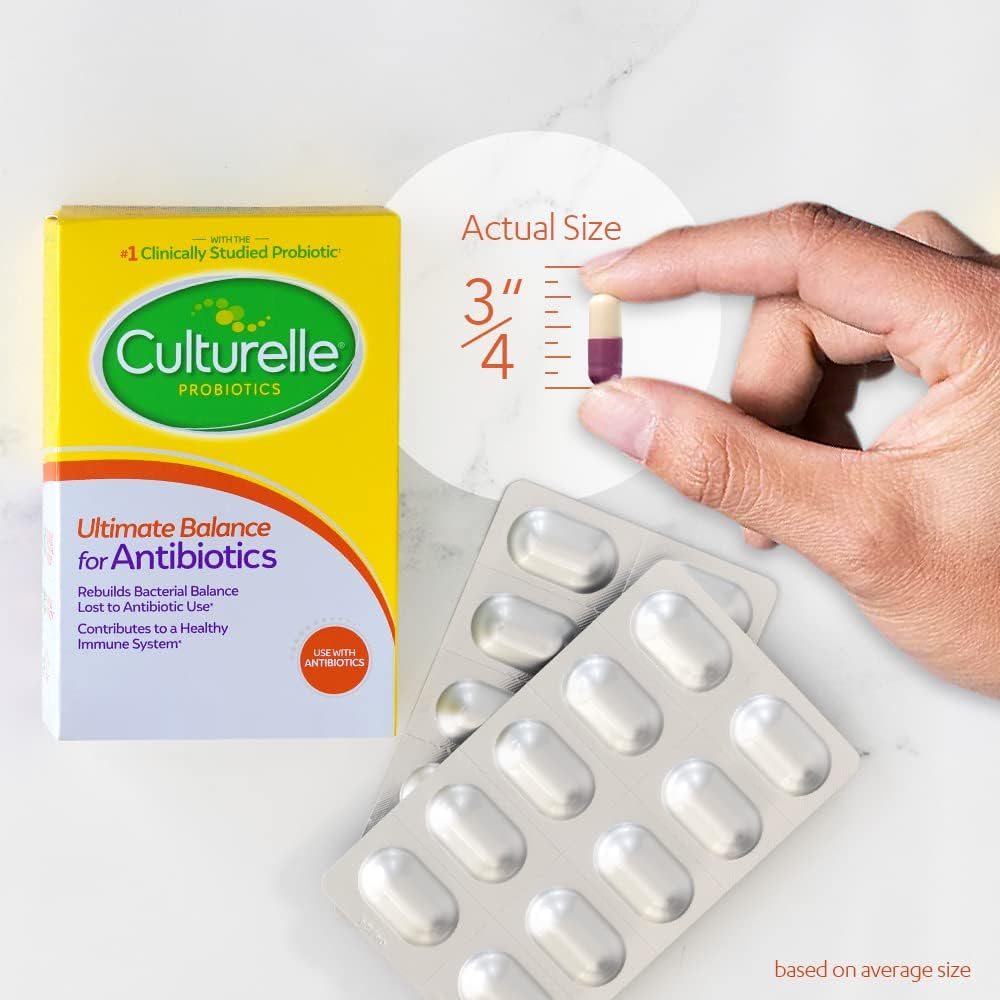 Culturelle Probiotics Ultimate Balance Probiotic for Use with Antibiotics - 20 Count – Probiotic Capsules Help Restore Good Bacteria Lost During Antibiotic Use & Contribute to A Healthy Immune System