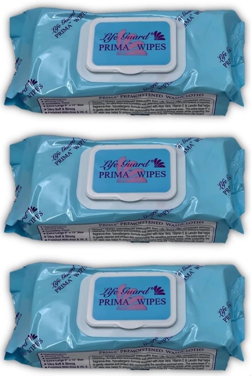 Adult Washcloths for Body Cleanup or Incontinence, Prima Wipes (3)
