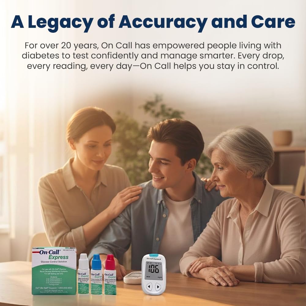Glucose Control Solution Kit by On Call Express, Level 0, 1 & 2 for Blood Glucose Meters and Test Strips, Accuracy Check & Calibration Verification, 3-Pack Bottles, 2mL Each
