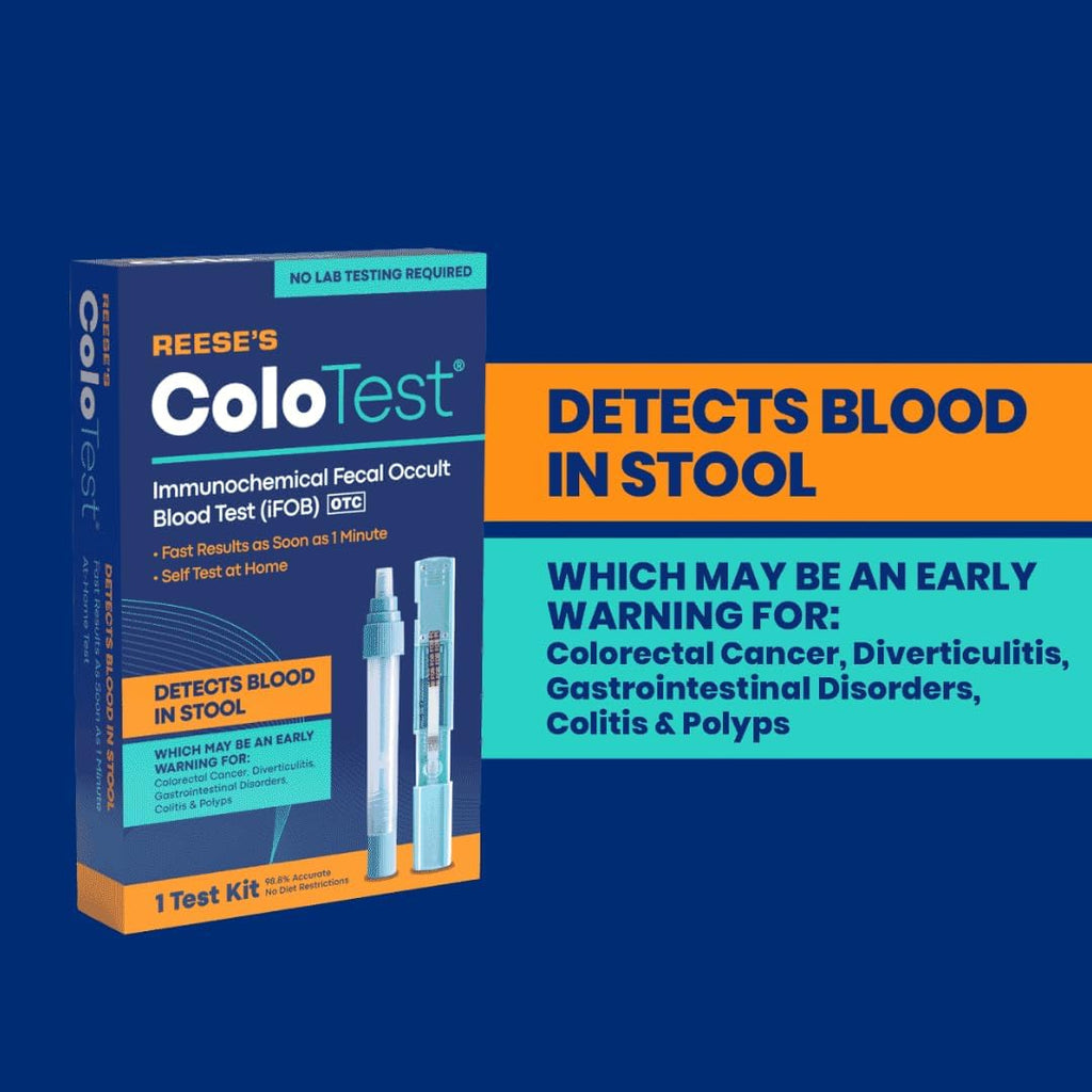Reese's ColoTest, FIT Immunochemical Home Fecal Occult Blood Test Kit, 1 Ct | Easy to Use Colon Health Screening, Detects Hidden Blood in Stool, 1-Minute Results, 98.8% Accurate