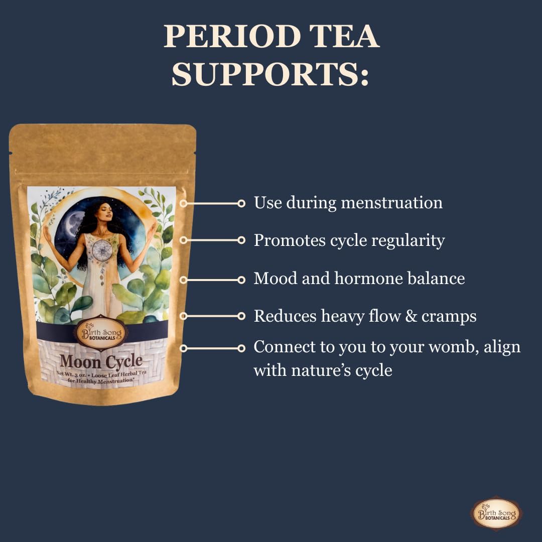 Organic Moon Cycle Menstrual Tea for Women, Herbal Period Cramp & PMS Relief, Hormone Balance, Bloat & Cycle Support Raspberry Leaf, Mugwort & Chamomile 30 Servings