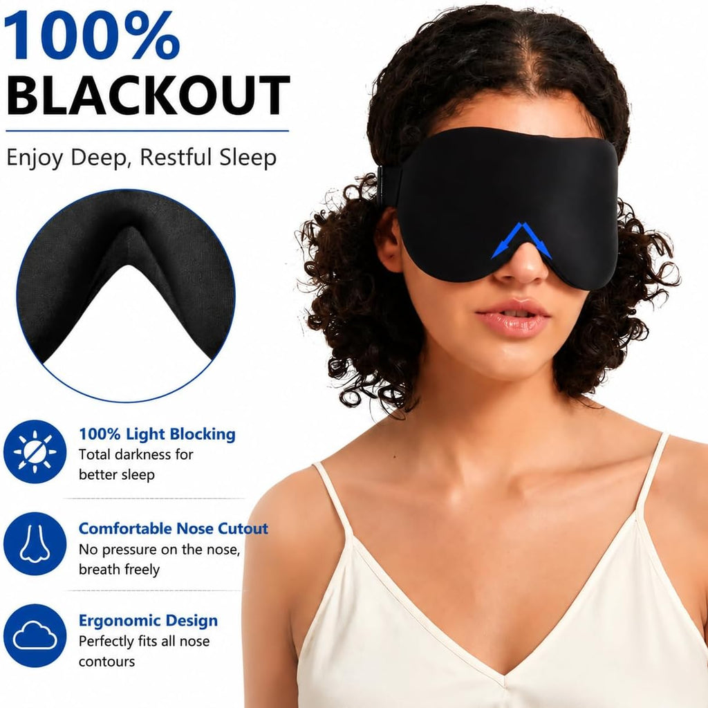 ALASKA BEAR Sleep Mask Memory Foam Contoured Eye Cups for Women and Men, Soft 3D Blackout Eye Mask for Sleeping No Pressure on Eyelids and Eyelashes Protection, Earplugs Set, Black
