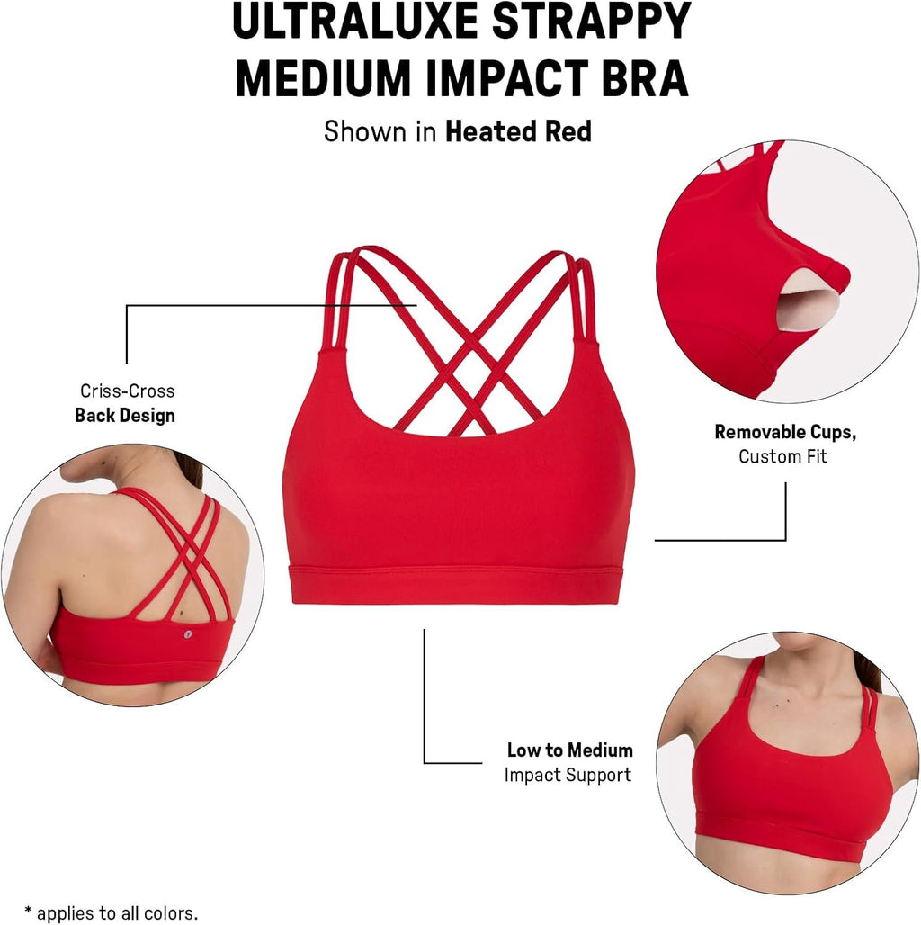 YITTY Active Women's Ultraluxe Strappy Medium Impact Bra, Athleisure, 4-Way-Stretch