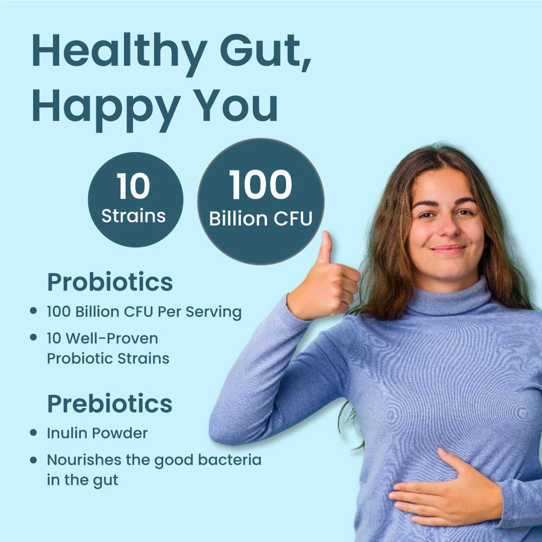 Gut Army Prebiotics & Probiotics | 10 Unique Strains 100 Billion CFU With Inulin | Digestion, Colon Cleanse, Skin Health, Gut Care Supplement for Constipation, Bowel Movement | 60 Capsules By ZEROHARM