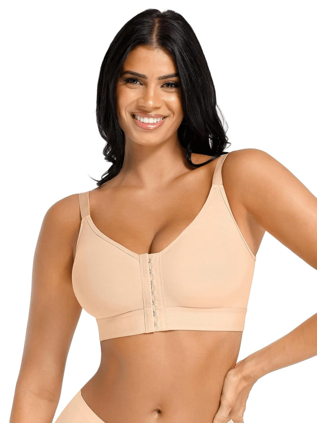 Bra for Women Front Closure Bras Full Coverage with Adjustable Straps | Wire-Free Feeding Bra for Feeding Mothers, Post Surgery Bras for Recovery & Support (S, Dark Skin)
