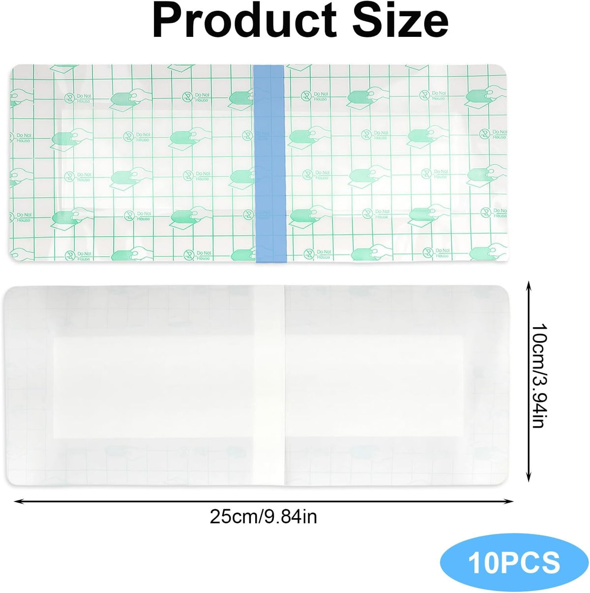Large Sterile Wound Dressing Pads, 10 Pcs of 10x25cm Large Waterproof Adhesive Bandages, Absorbent Non-Woven Gauze for Post-Surgical Care C-Section Recovery Waterproof Wound Dressings for Secure Healing