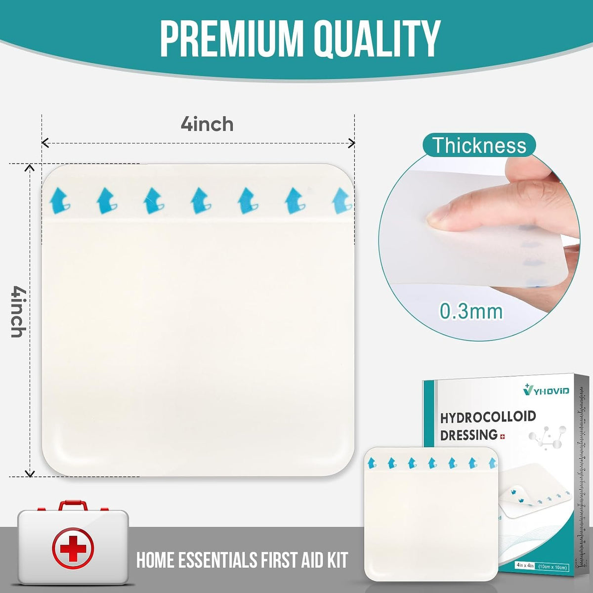 15 Pack Hydrocolloid Wound Dressing 4" x 4", Hydrocolloid Patch Bandages with Self-Adhesive, Bed Sore Bandages, Highly Absorbent for Burn, Blister, Acne Care, Sterile and Waterproof