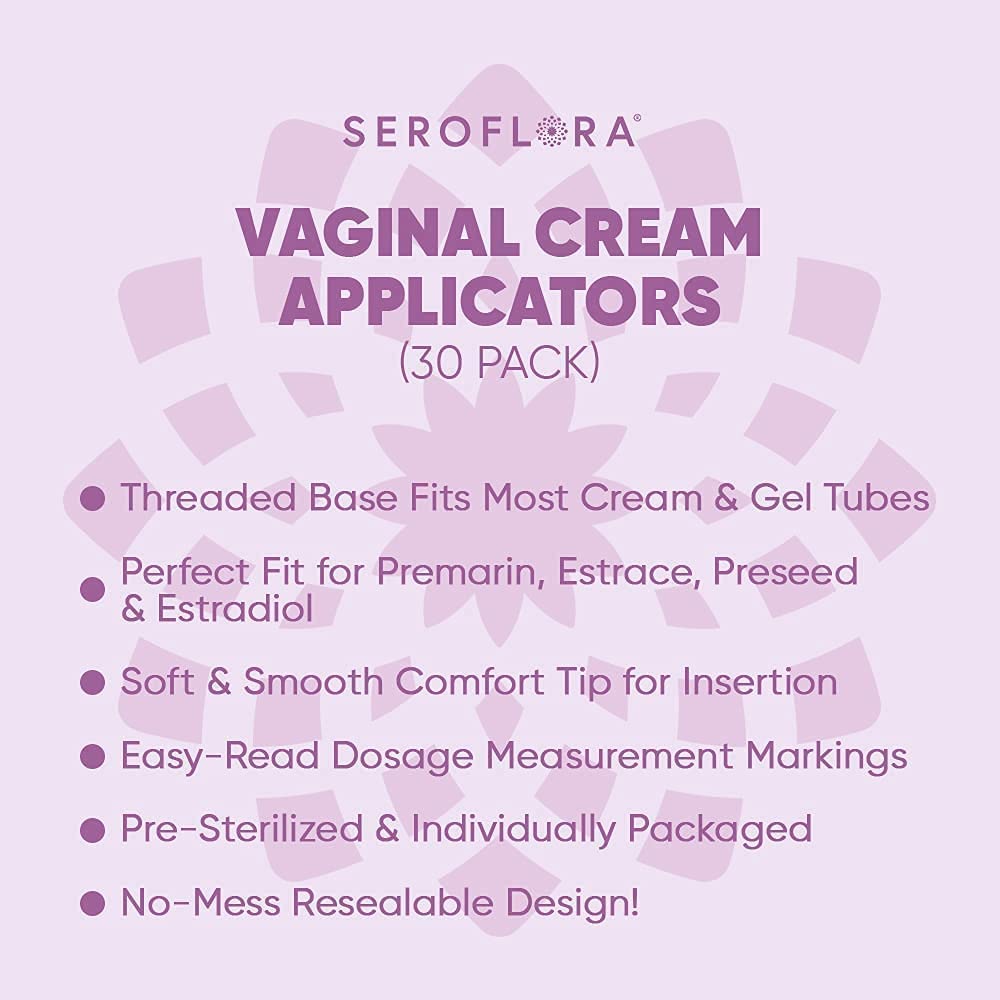 Seroflora Disposable Vaginal Cream Applicators - Fits Premarin, Estrace, Preseed and Most OTC Gels, Lubricants, and Creams - Threaded End, Comfort Tip, and Dosage Markings (30 Pack) Made in USA.