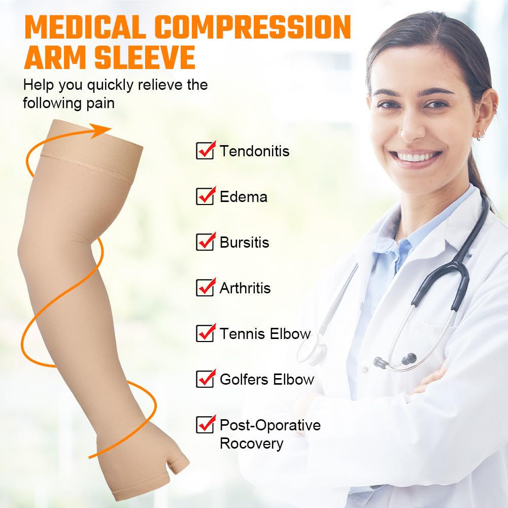 Flintronic Medical Compression Sleeves for Men & Women, Slings & Arm Support, Lymphedema Compression Sleeve 20-30mmHg, for Arm Injuries, Sports (Skin L)