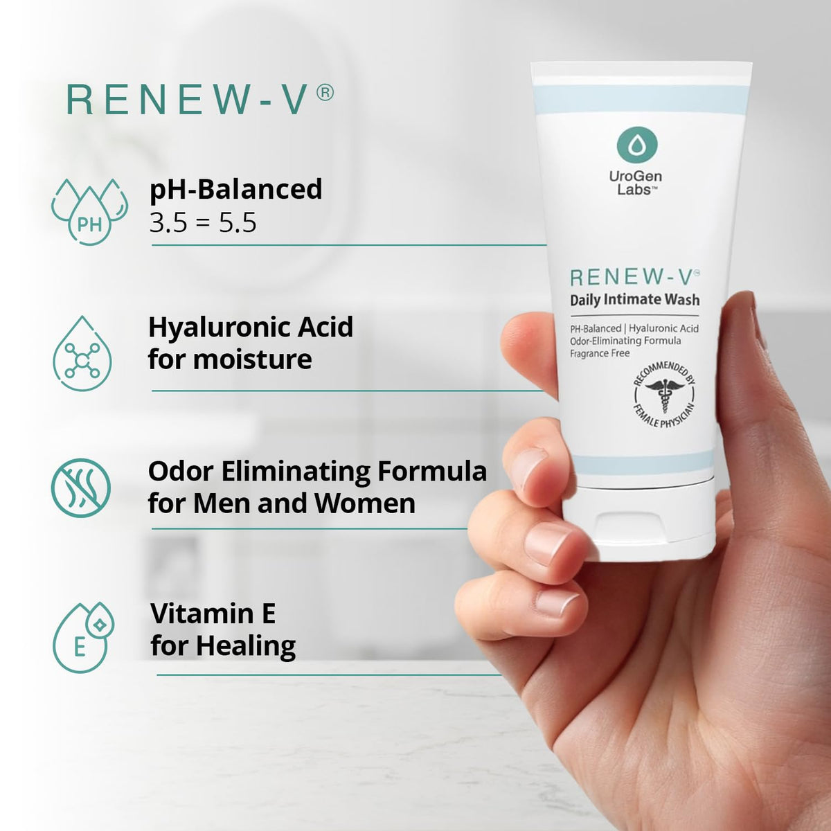 Daily Intimate Wash for Women & Men - Fragrance-Free pH Balance Cleanser w/Boric Acid, Hyaluronic Acid & Vitamin E for Odor Control & Hydration - Male & Feminine Wash, Hygiene Care - 6 fl oz
