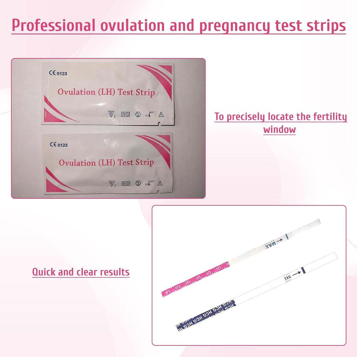 Pregnancy Test Strips, Ovulation Test Strips, Easy at Home Ovulation Strips, 40 LH + 10 HCG Fertility Tests, Ovulation and Pregnancy Test Strip, Early Detection Hygienic Home Testing Combo Kit