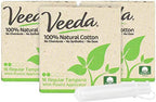 Veeda 100% Natural Cotton Tampons - Regular Absorbency with Leak Proof Protection - Compact BPA-Free Applicator - Unscented & Free from Chlorine, Toxin - 96 Count