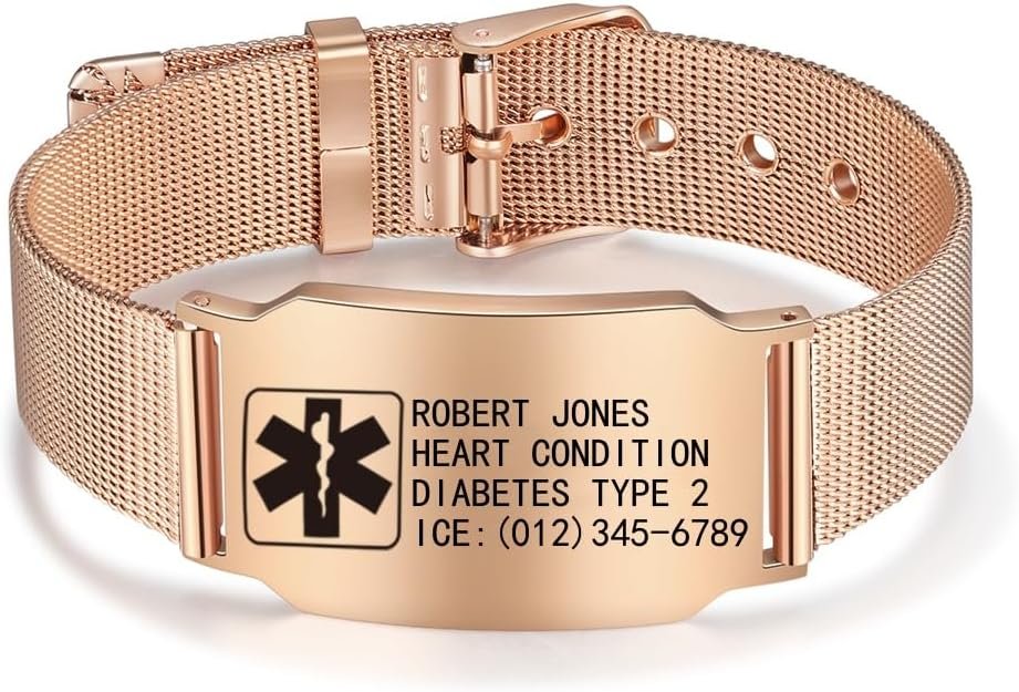 Custom Medical Bracelet for Women Men - Personalized Engraved Stainless Steel Waterproof Emergency Alert Medical ID Bracelet Allergy Wristband