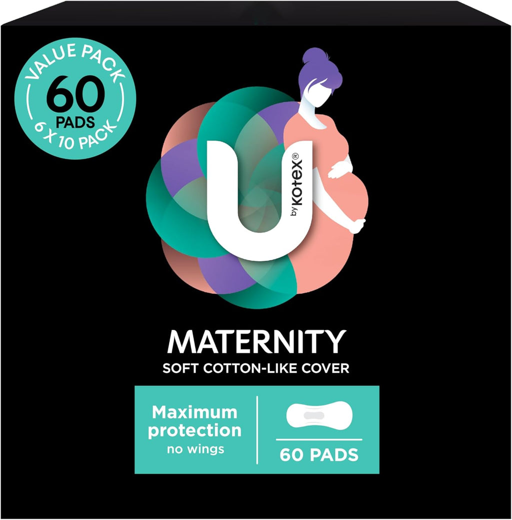 U BY KOTEX Maxi's Maternity Pads no Wings 60 Count (6 x 10 Pack) - Packaging May Vary