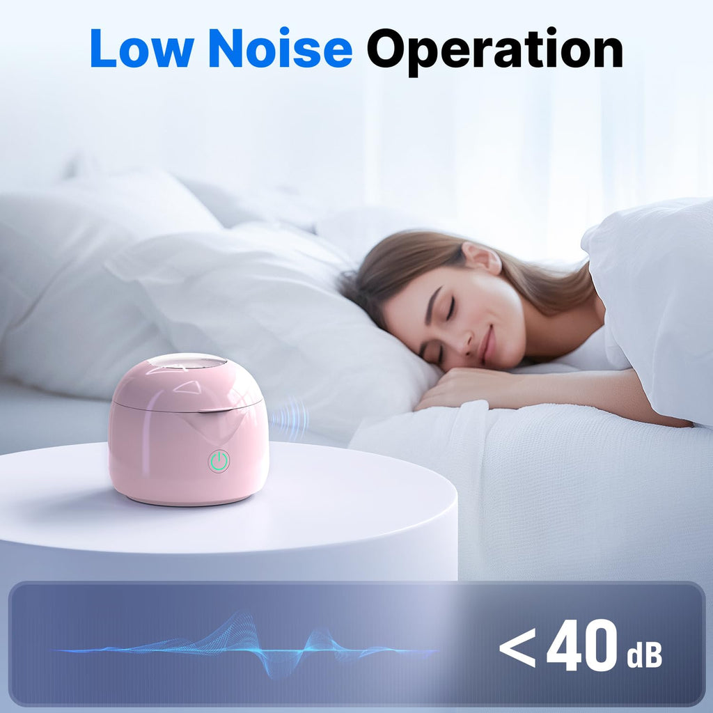 CXRUY Ultrasonic Retainer Cleaner - UV Dental Cleaning Pod Night Guard Cleaner for Dentures, Aligner, Braces, Toothbrush Heads, Jewelry (Pink)
