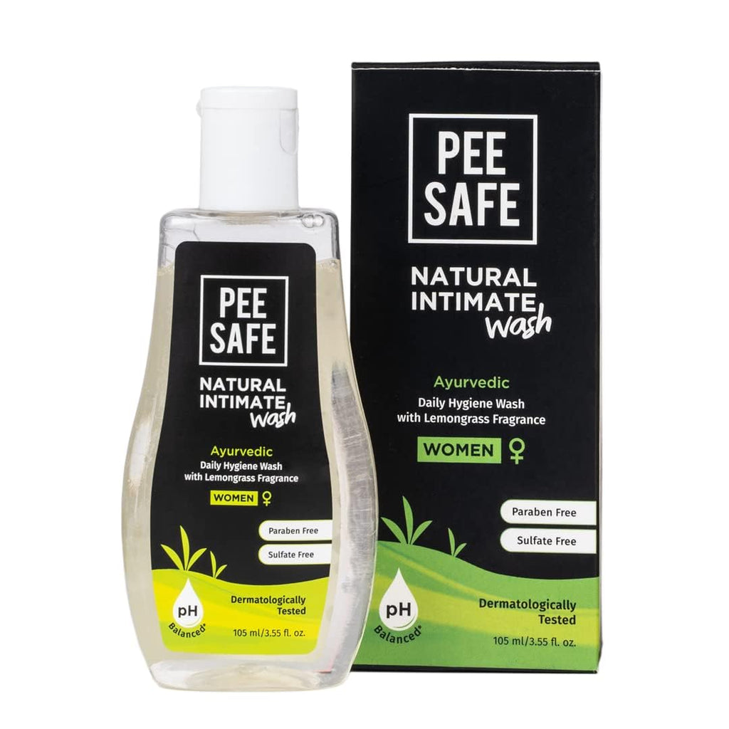 Pee Safe Intimate Wash For Women 105ml Natural Ayurvedic with Lemongrass Fragrance and 100% Alcohol-Free | pH Balanced | Paraben-Free | Sulfate-Free