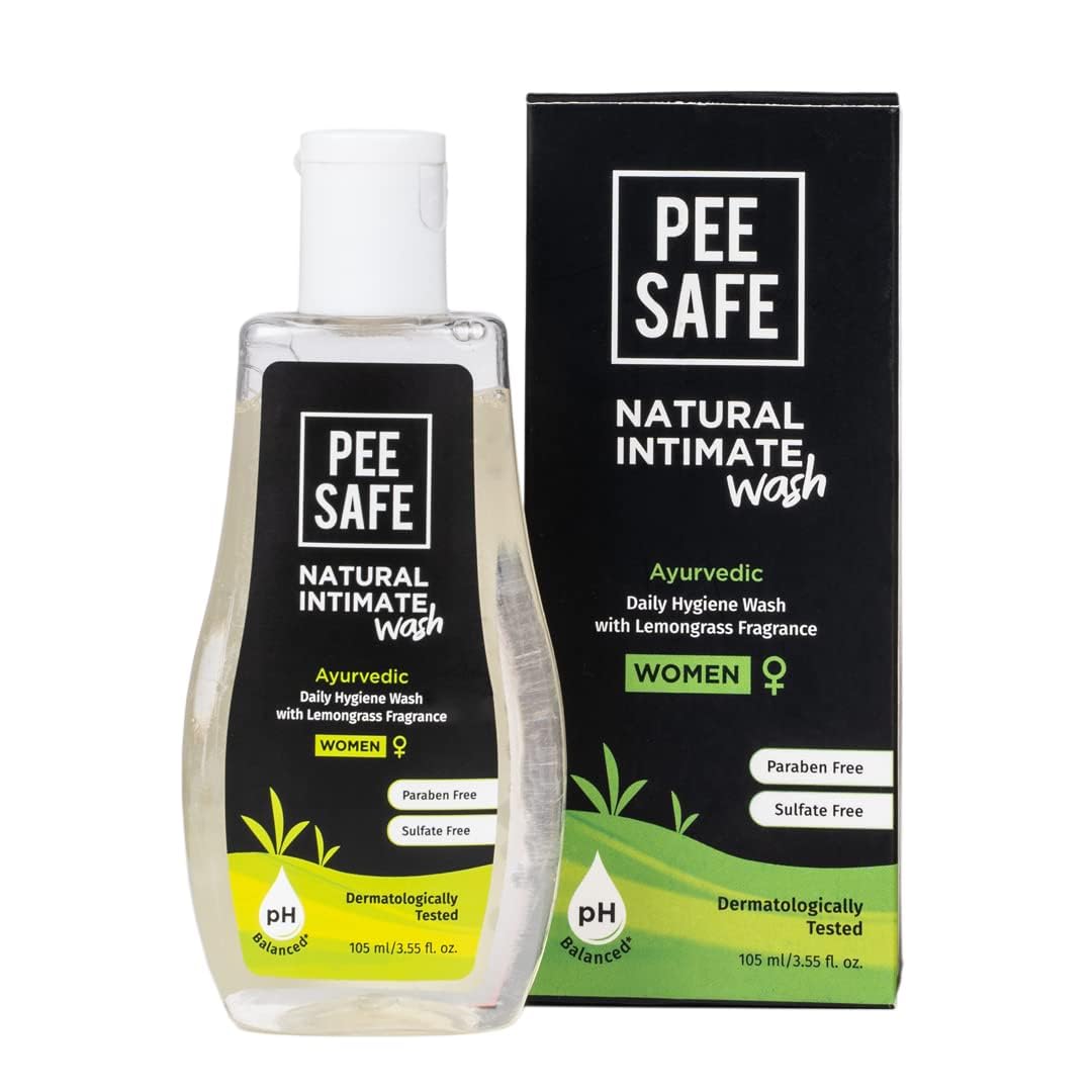 Pee Safe Intimate Wash For Women 105ml Natural Ayurvedic with Lemongrass Fragrance and 100% Alcohol-Free | pH Balanced | Paraben-Free | Sulfate-Free