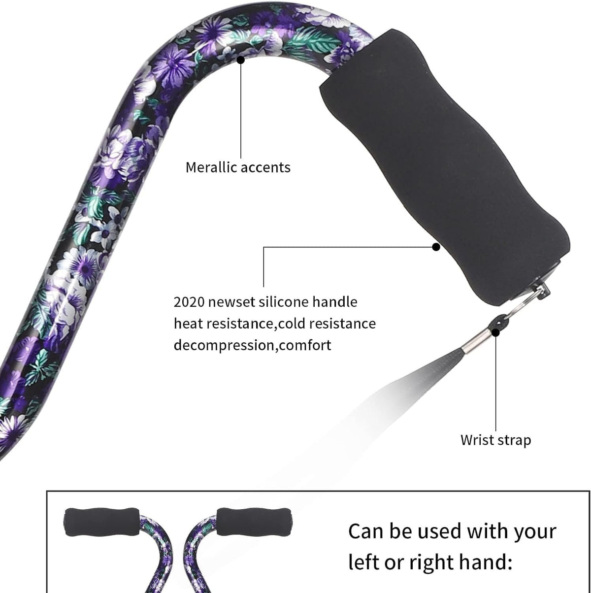 Floral Canes for Women Folding Cane for Stability with Non-Slip Base, Adjustable Walking Cane for Seniors - Lightweight Collapsible Walking Sticks with T & Offset Handle