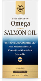 SOLGAR - Full Spectrum Omega - Wild Alaskan Salmon Oil - Omega 3, 5, 6, 7, 9, Vitamin D3 and Astaxanthin - Cardiac, Brain, Visual and Immune Support - 120 Softgels