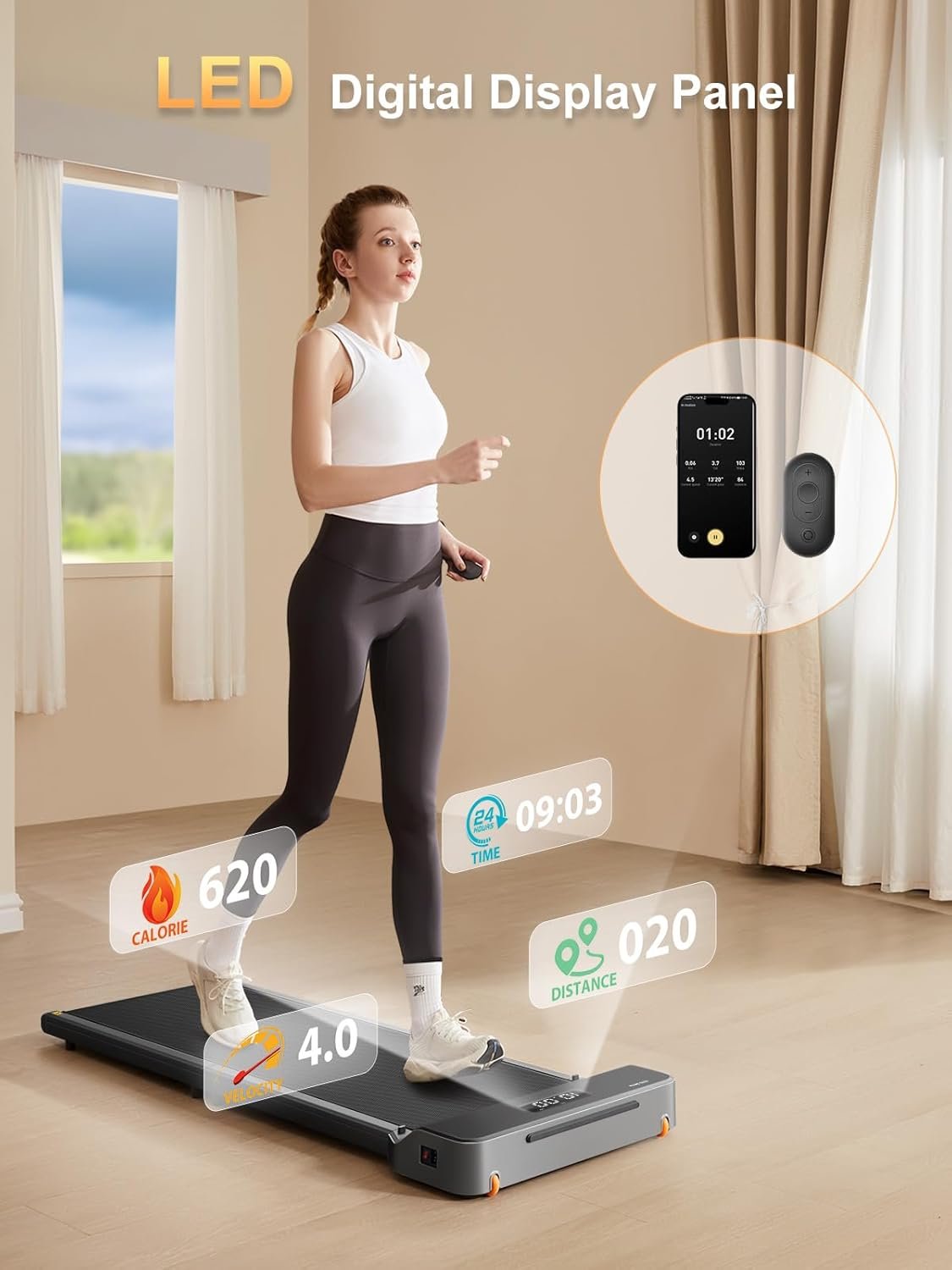 WalkingPad Z1 Foldable Walking Pad Treadmill, Under Desk Compact Design | 180° Foldable Design for Easy Storage, Space Saving, Quiet Motor and LED Display for Daily Home Office Walking and Jogging