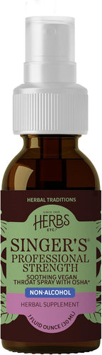 Herbs Etc. Singer's Saving Grace Professional Strength Spray - Plant-Based Soothing Throat Spray for Voice Care - Comfort Irritated Tissues - Vocal Cord Support - Non-Alcohol - 1 fl oz (75 Servings)