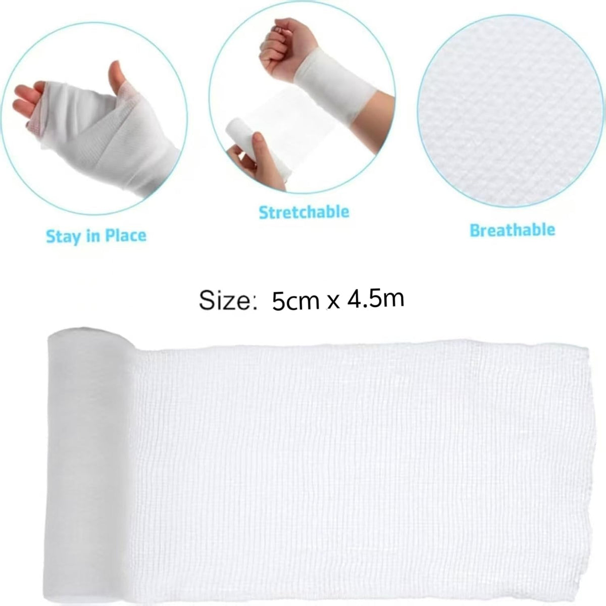 Medical Gauze Bandage Rolls, Soft Conforming Stretch, 10 Pack Stretch Gauze Wrapfor First Aid Wound CareRoll,sterile Medical Grade Gauze Bandage,5cm x 4.5m