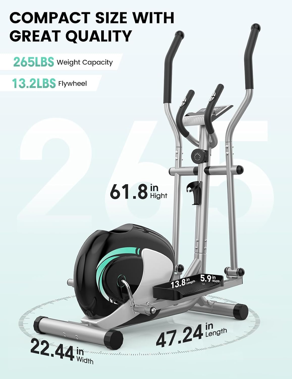 THERUN Elliptical Machine for Home, Hyper-Quiet Elliptical Exercise Machine, Compact Elliptical Trainer w/16 Levels Adjustable Resistance, 13.2LBS Flywheel, Pulse Sensor, LCD Monitor